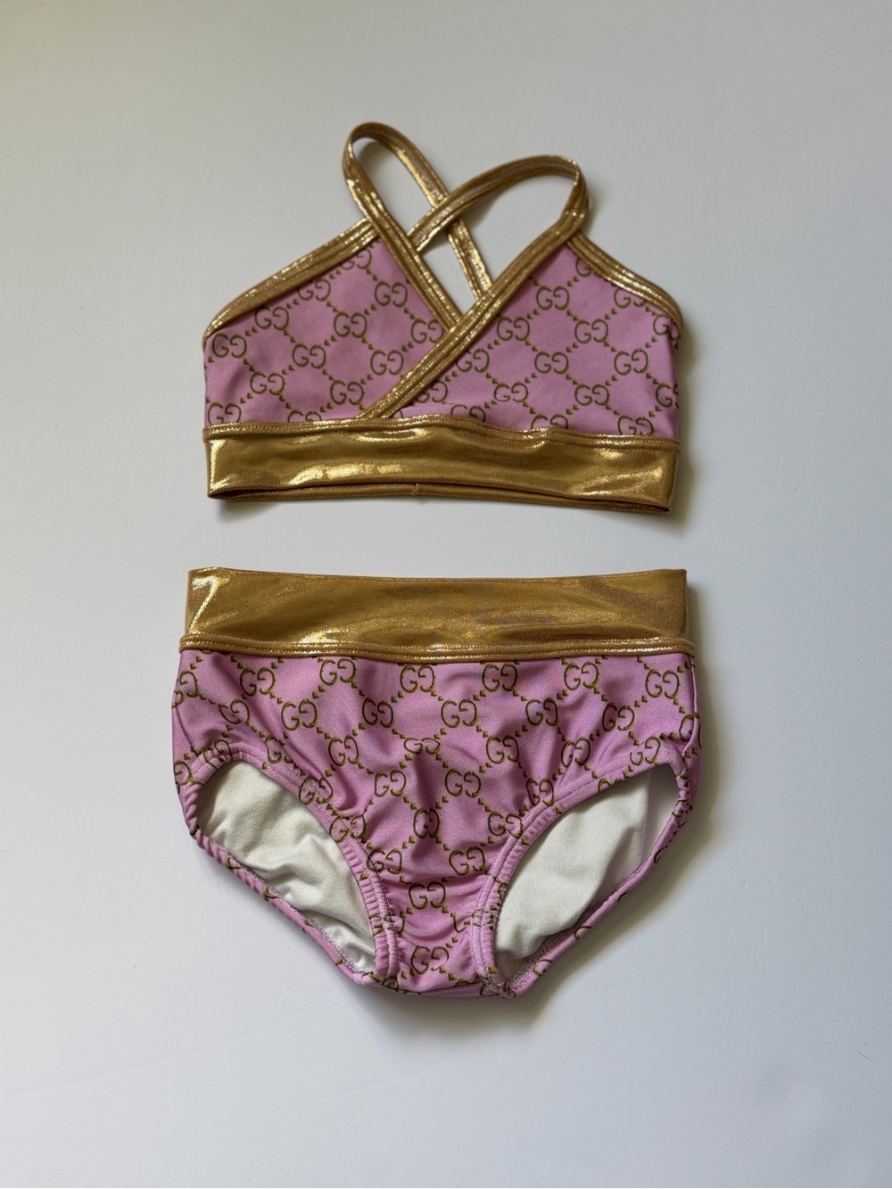 Custom Pink Logo-Print dancewear Set with Gold Trim